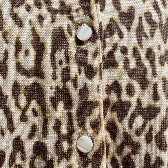 Vintage J. Crew Heritage Animal Leopard Pr. Wool 3/4 Sleeve Sweater Cardigan S/M - Picture 4 of 6